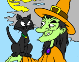 Coloring page Witch and cat painted byGabriel-alonso-sanchez