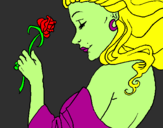 Coloring page Princess with a rose painted byBrainy