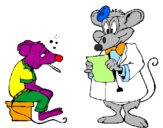 Coloring page Doctor and mouse patient painted bysandy