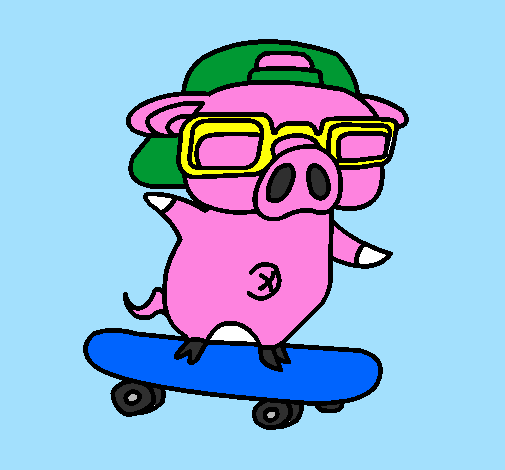 Graffiti the pig on a skateboard