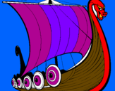 Coloring page Viking boat painted by boaz and lily bro sis