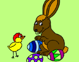 Coloring page Chick, bunny and little eggs painted byJUAN DAVID