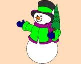 Coloring page snowman with tree painted bynilda rodriguez