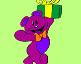 Coloring page Teddy bear with present painted bylela