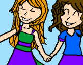 Coloring page Girls shaking hands painted byanonymous