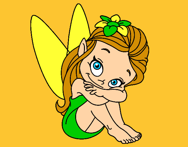 Coloring page Fairy sitting painted byheavenly