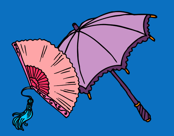 Coloring page Fan and umbrella painted byZairalove