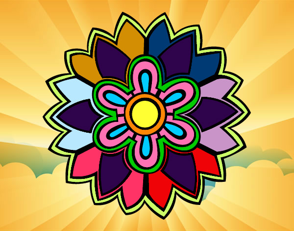 Coloring page Flower Mandala shaped weiss painted bycolorana