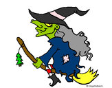 Coloring page Witch on flying broomstick painted bymajja