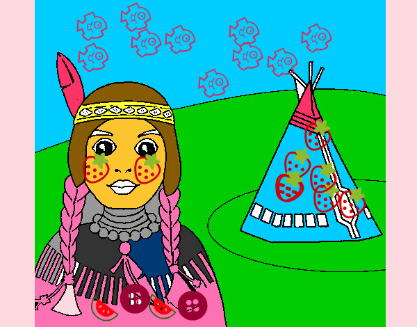 Coloring page Indian and teepee painted byBirdie