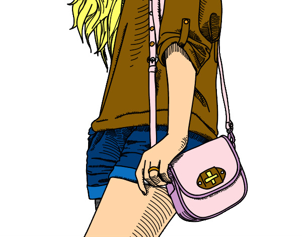 Coloring page Girl with handbag painted byhivebees