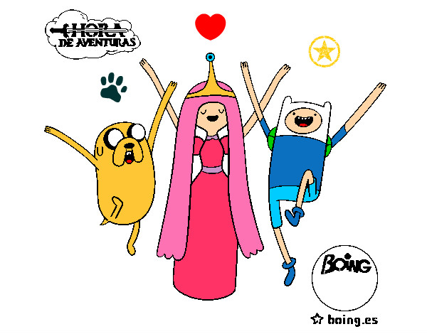 Coloring page Jake, Princess Bubblegum and Finn painted byhivebees