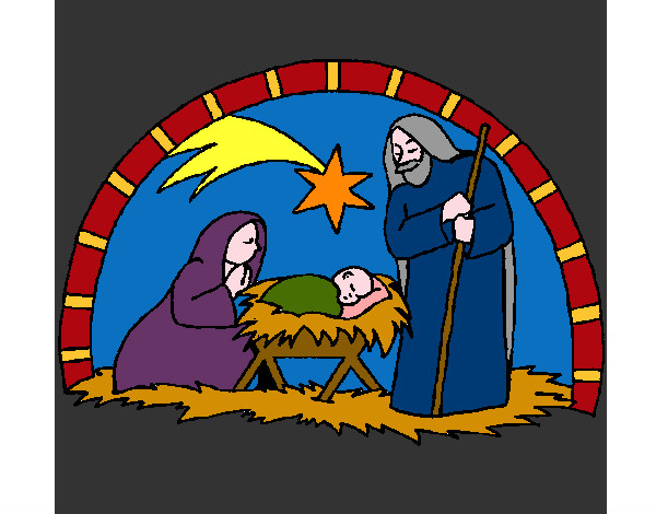 Coloring page Christmas nativity painted byefoua