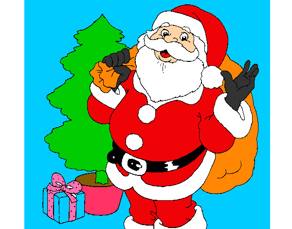 Coloring page Santa Claus and a Christmas tree painted bydorothy