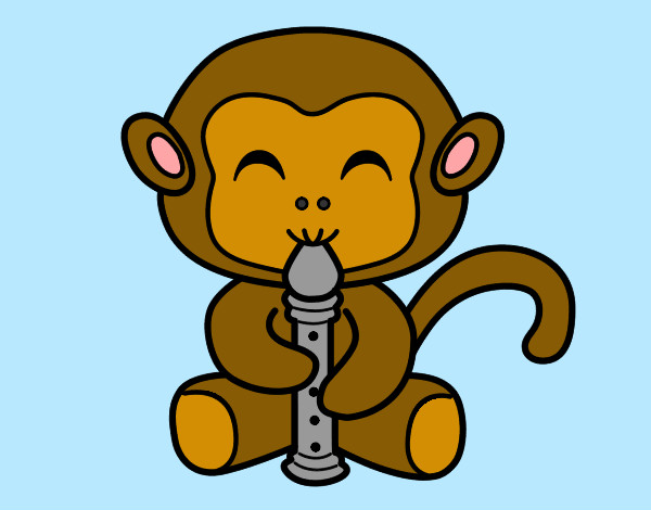 Coloring page Flautist monkey painted byChloe