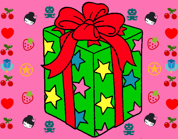 Coloring page Present wrapped in starry paper painted byJustine