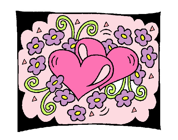 Coloring page Hearts and flowers painted bypenguin