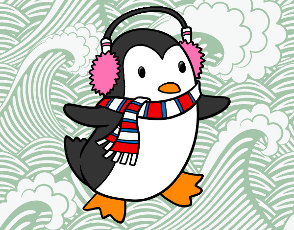 Coloring page Penguin with scarf painted bypenguin