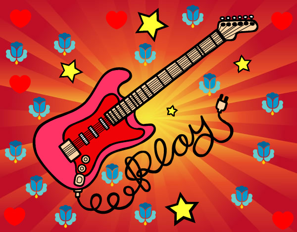 Coloring page Guitar and stars painted byBritgetlov