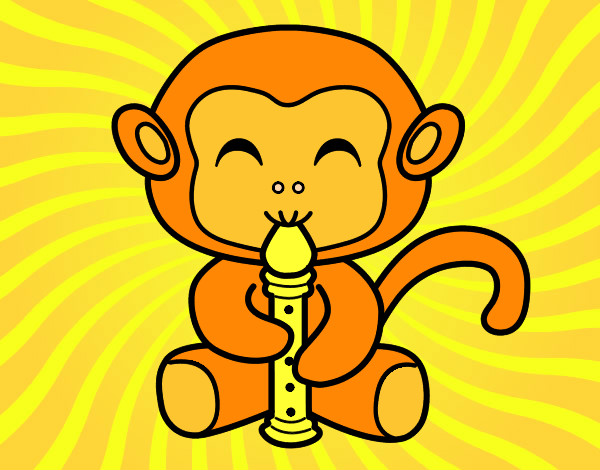 Coloring page Flautist monkey painted byPhoebe