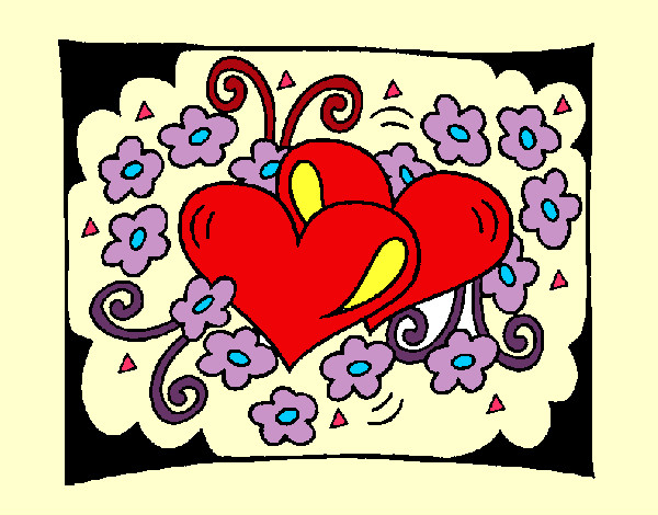 Coloring page Hearts and flowers painted byangel2425