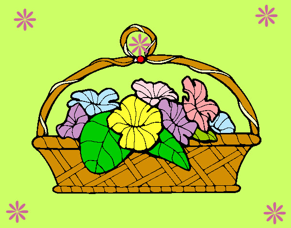 Coloring page Basket of flowers 5 painted byterri