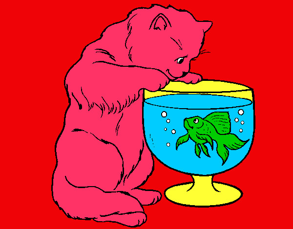 Coloring page Cat watching fish painted byPnkRkQueen