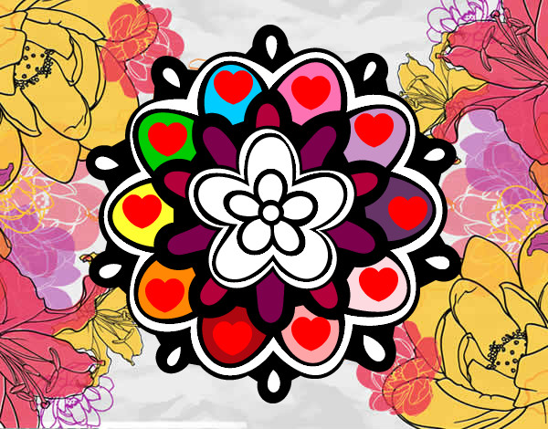 Coloring page Mandala with a flower painted byvane