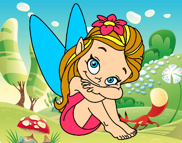 Coloring page Fairy sitting painted byJennyGore