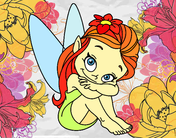 Coloring page Fairy sitting painted byskybay