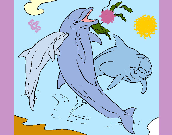 Coloring page Dolphins playing painted bySherry