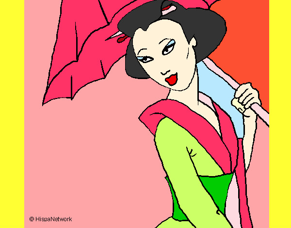 Coloring page Geisha with umbrella painted byDenisa
