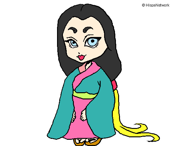 Coloring page Princess in kimono painted byDenisa
