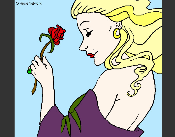 Coloring page Princess with a rose painted bySherry
