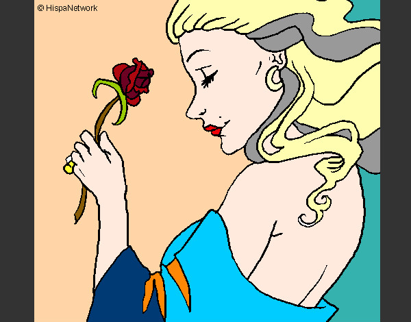 Coloring page Princess with a rose painted bySherry
