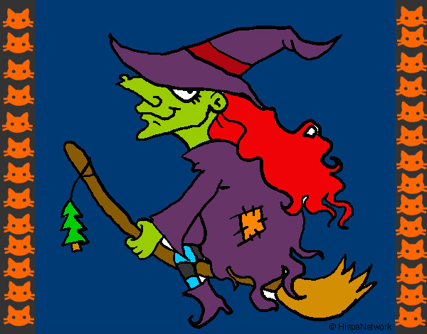 Coloring page Witch on flying broomstick painted bySherry