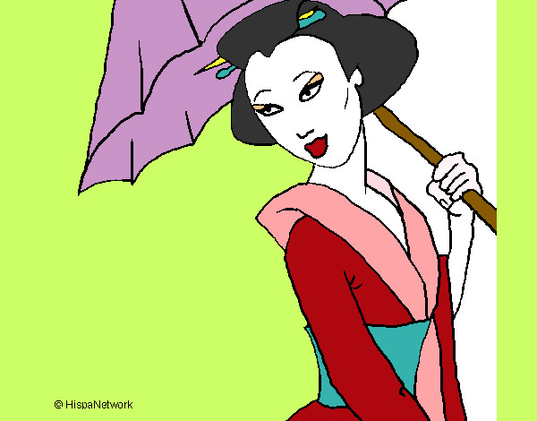 Coloring page Geisha with umbrella painted bySherry
