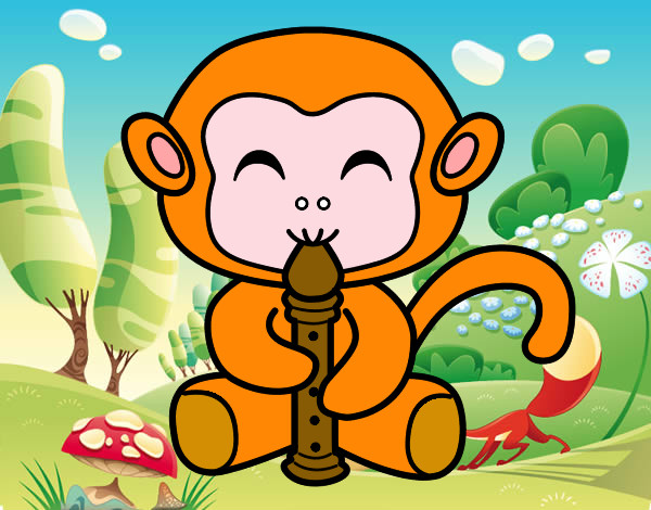 Coloring page Flautist monkey painted byFilinguim