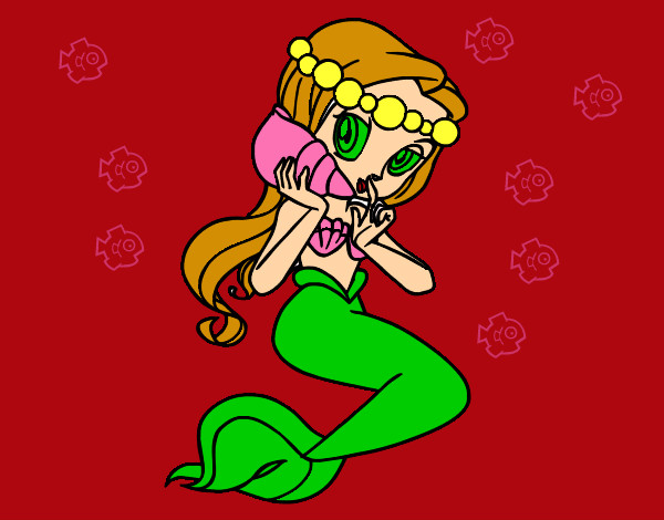 Coloring page Mermaid with a sea snail painted byphoenix