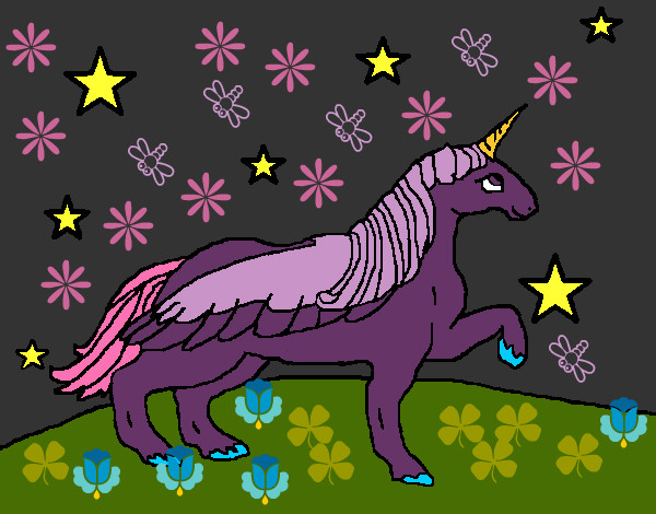 Coloring page Unicorn looking at the stars painted byphoenix