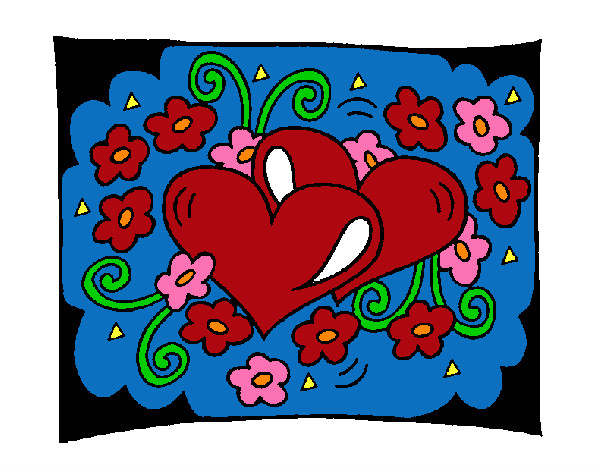 Coloring page Hearts and flowers painted byHermien