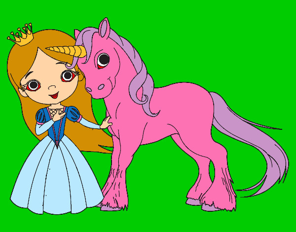 Coloring page Unicorn and princess painted byphoenix