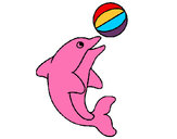 Coloring page Dolphin playing with a ball painted byCarmen