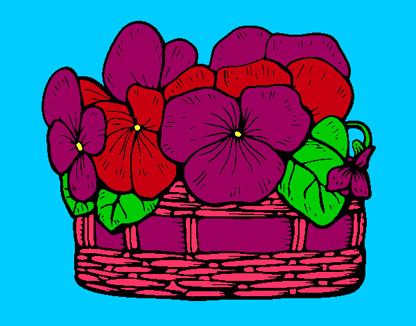 Coloring page Basket of flowers 12 painted byeden