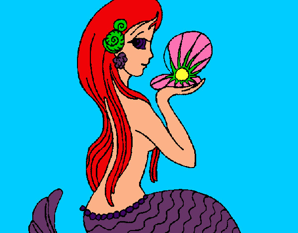 Coloring page Mermaid and pearl painted byeden