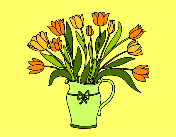 Coloring page Vase of tulips painted byKelly