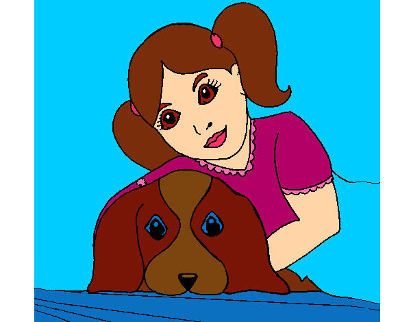 Coloring page Little girl hugging her dog painted bybella