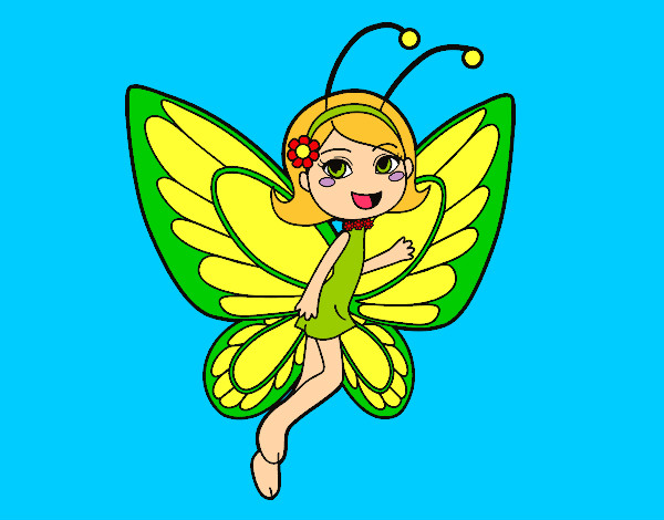Coloring page Happy butterfly fairy painted byrainbow