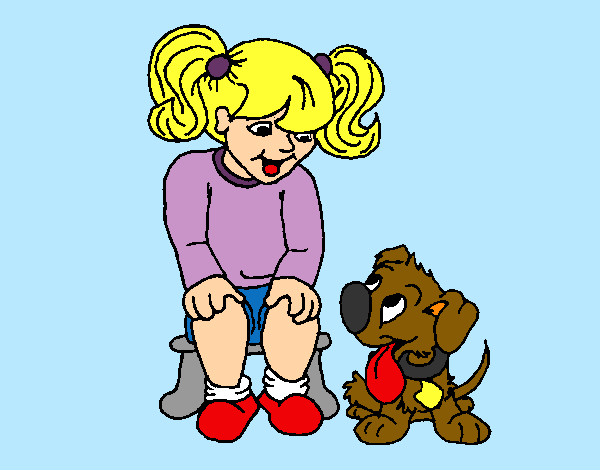 Coloring page Little girl with her puppy painted byBigricxi