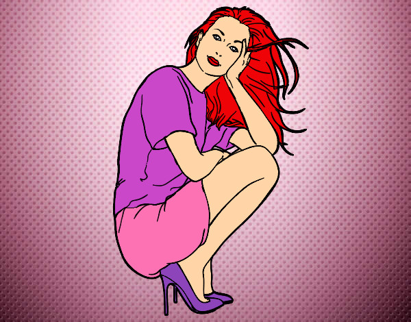 Coloring page Crouching girl painted bybella